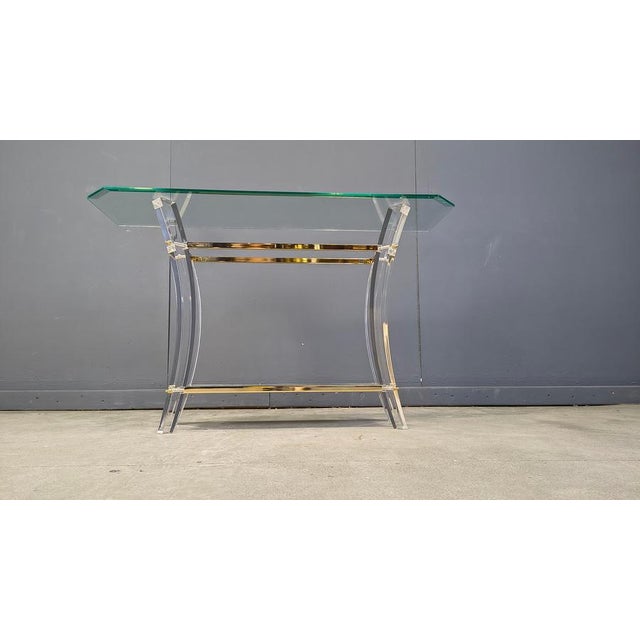 Metal Brass and Acrylic Glass Console Table, 1970s For Sale - Image 7 of 12