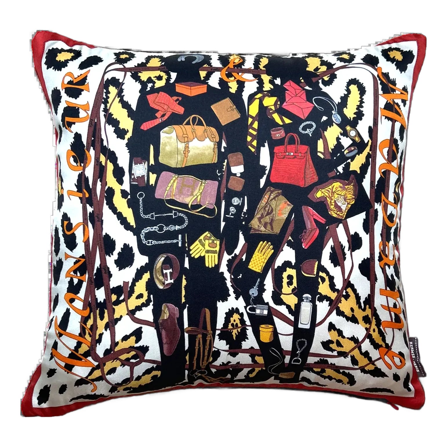 Hermes Monsieur Et Madame Leopard Vintage Silk Scarf Pillow | Chairish