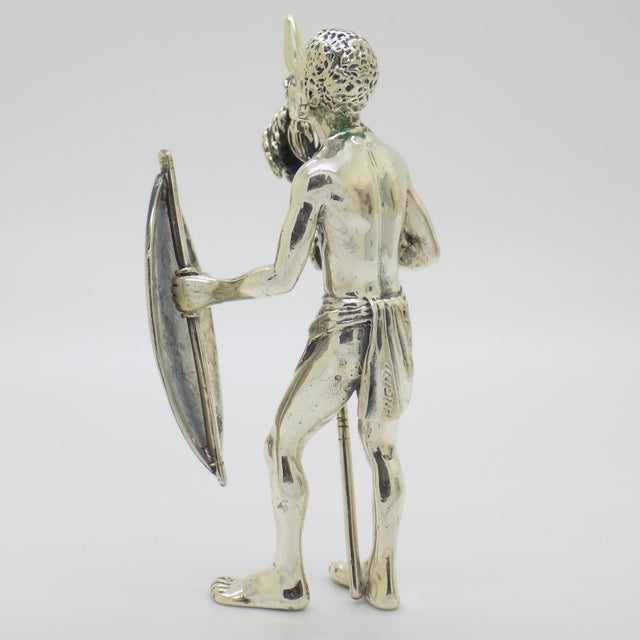 Metal Large Vintage Italian Silver 800 Zulu Warrior Figurine by Angini, Arezzo, Tuscany, 1970s For Sale - Image 7 of 18