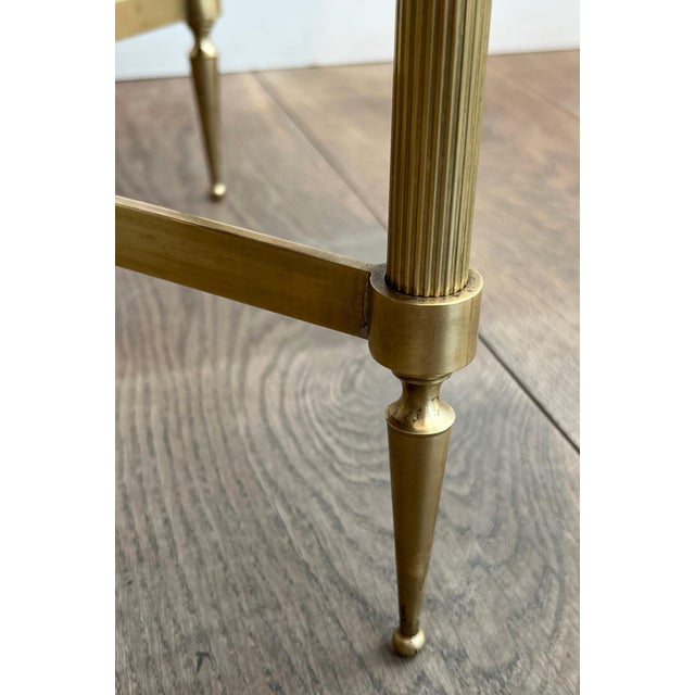 1940s Neoclassical style round brass coffee table with marble top Attributed to Maison Jansen For Sale - Image 9 of 12