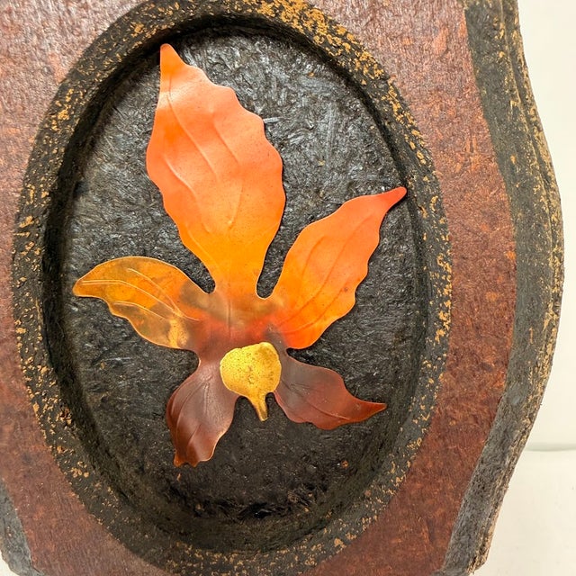 Orange Vintage 3d Mushroom and Leaf Wood Wall Art Plaques Set 2 MCM Nature Metal Decor For Sale - Image 8 of 12