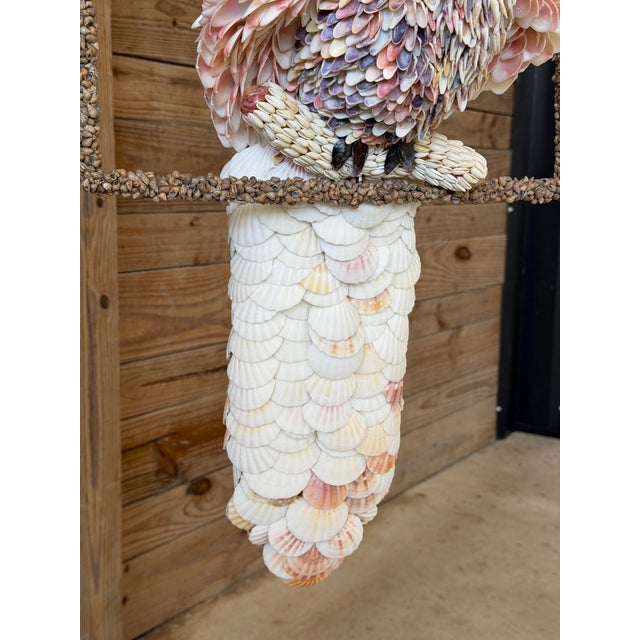 2020s Custom Seashell Encrusted Cockatoo Parrot Sculpture on Hanging Perch For Sale - Image 5 of 12