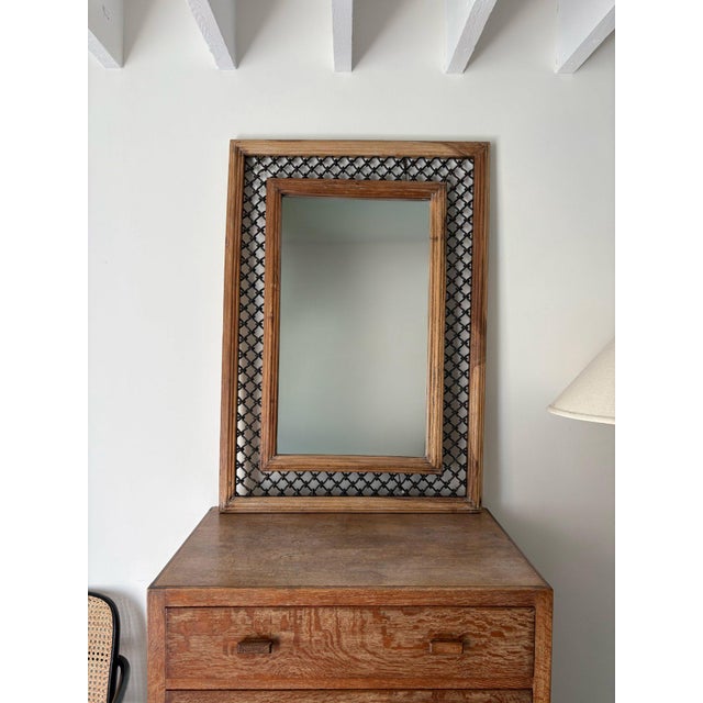 Woven Lattice Work Mirror with Reeded Wooden Frame, 1980s For Sale - Image 10 of 10