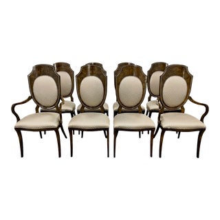 Late 20th Century Mastercraft Amboyna Wood Brass Trim Oval Back Dining Chairs, Set of 8 For Sale