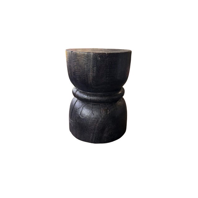 Hand-Carved Burnt Suar Wood Side Table in Espresso Finish For Sale - Image 4 of 5