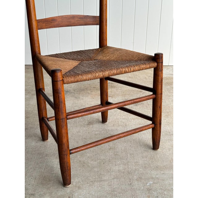 Antique Ladderback Chair With Hand-Woven Rush Seat For Sale In Greensboro - Image 6 of 18