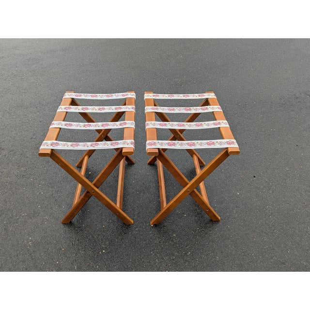 Mid-Century Modern 1960s Vintage Scheibe Style Folding Wooden Luggage Rack Set of 2 For Sale - Image 3 of 9