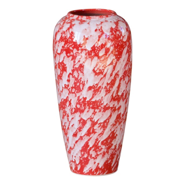 Large French Handcrafted Vase with Speckled Red Enamel, 1960 For Sale