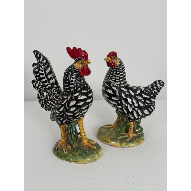 Set of 2 Mid Century Modern italian Farmhouse Pottery Chickens Made in Italy 1960s Signet Height 23,5cm Width 9,3cm Depth...