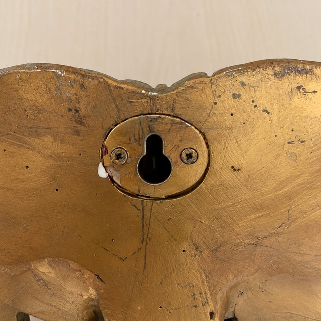 Brass Vintage Mid-Century Chinoiserie Coconut Palm Tree, Monkey, Elephant and Cougar Wall Plate Bracket For Sale - Image 8 of 9