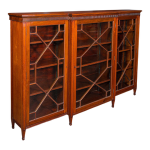 Large Antique Breakfront Bookcase, English, Cabinet, Georgian Revival, Victorian