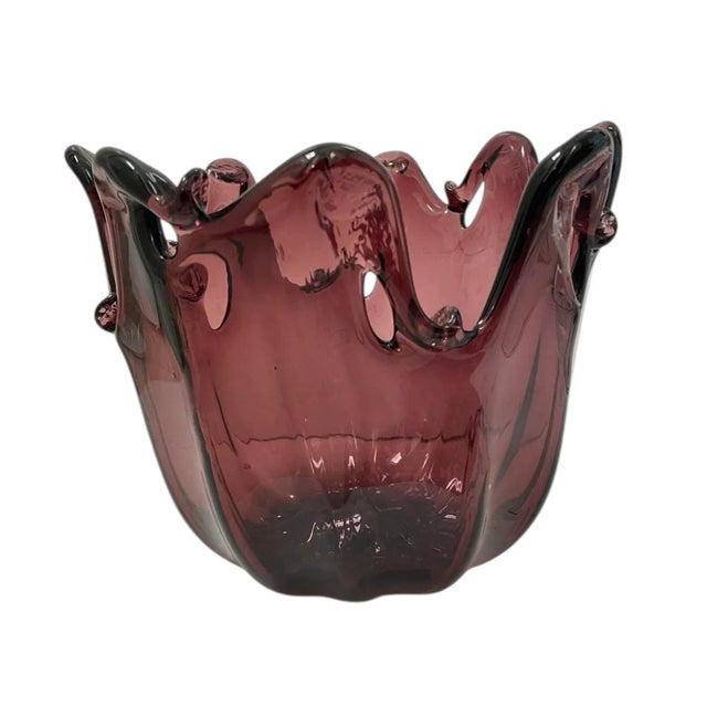 Mid-Century Modern Vintage Murano MCM Purple Handblown Vase With Tag. Made in Italy For Sale - Image 3 of 10