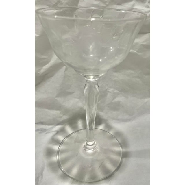 Set of 4 Sherry Stem Glasses With Cut Glass Roses & Leaves For Sale - Image 10 of 11