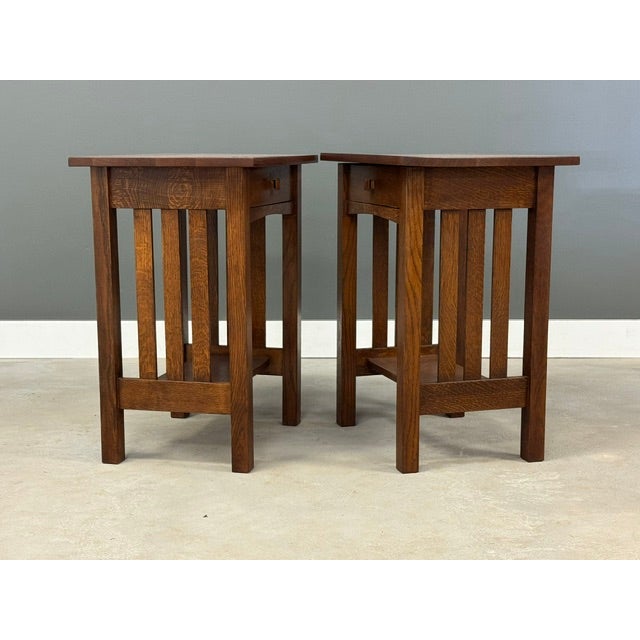 Arts & Crafts 1990s Stickley Style Oak Nightstands - A Pair For Sale - Image 3 of 9