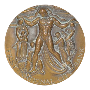 First National Bank New York 150 Year Commemorative Bronze c.1962