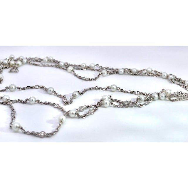 Art Deco Seed Pearl Diamond Platinum 52" Long Necklace For Sale - Image 3 of 10