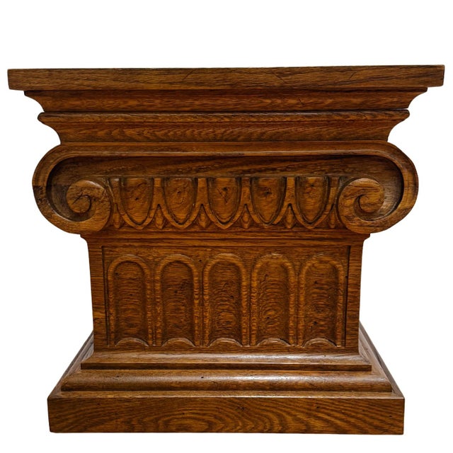 1960 Vintage Drexel Guildhall Neoclassical Oak Pedestal End Tables - A Pair For Sale - Image 15 of 17