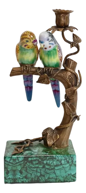 French Budgie Bird Candlestick in Porcelain