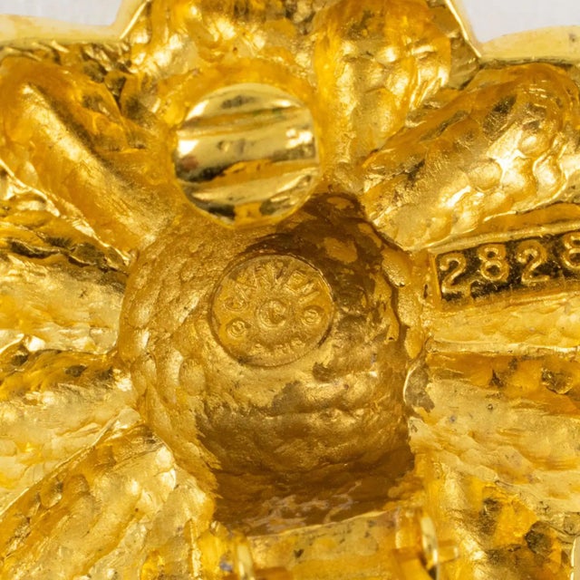 Carven Gilt Metal Clip Earrings Carved Sun For Sale In Atlanta - Image 6 of 7