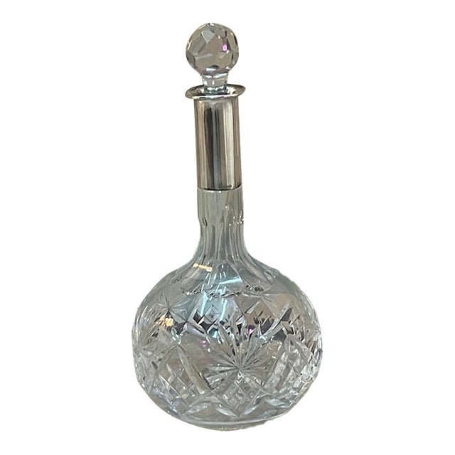 1940s German 800 Silver and Clear Cut Crystal Glass Decanter For Sale