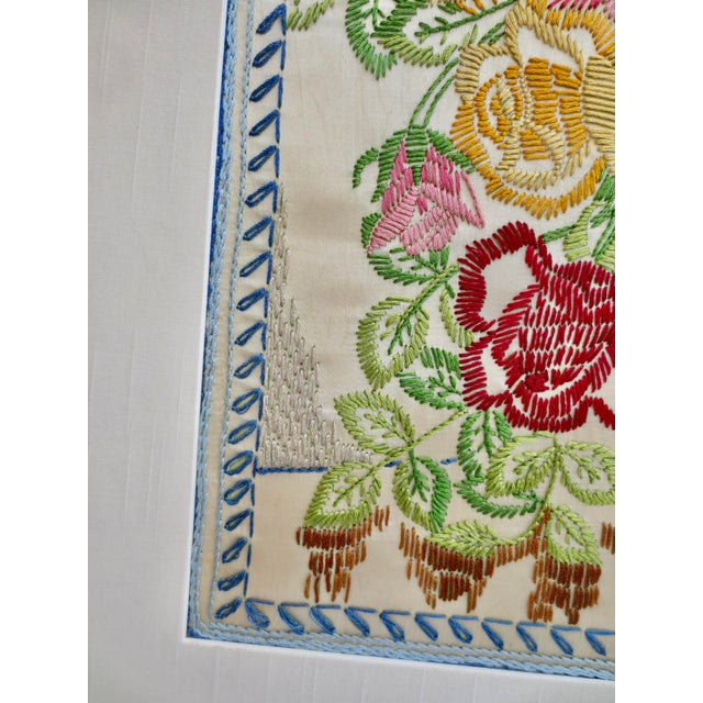 Mid-Century Flower Crewel Needlework Image Framed For Sale - Image 4 of 9