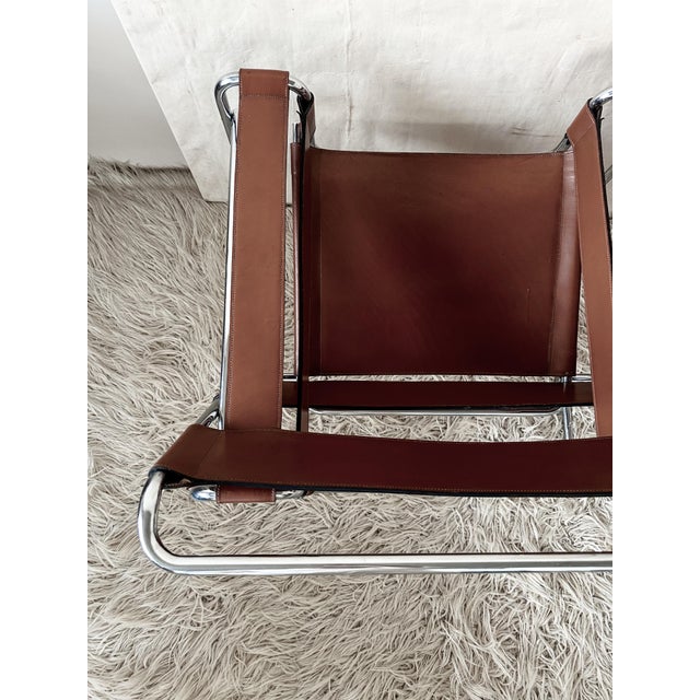 Wassily B3 Armchairs in Cognac Leather by Marcel Breuer, 1980s For Sale - Image 6 of 7