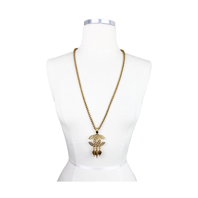 Chanel Vintage Gold Plated CC Filigree Pendant Spear Dangle Long Necklace *Marked 95 *Made in France *Comes with the...
