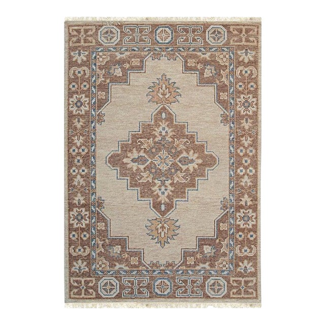 9x12 Ivory Hand-Knotted Wool Framed Medallion Geometric Modern Carpet Rug For Sale