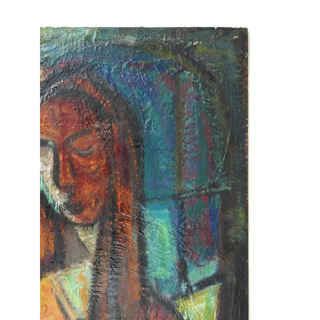 Mid 20th Century Vintage Mid 20th Century Abstract Portrait Painting of Woman For Sale - Image 5 of 7