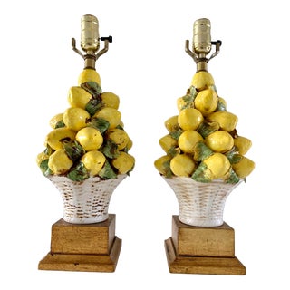 Pair Italian Lemon Topiary Lamps Gilded Base, Newly Rewired For Sale