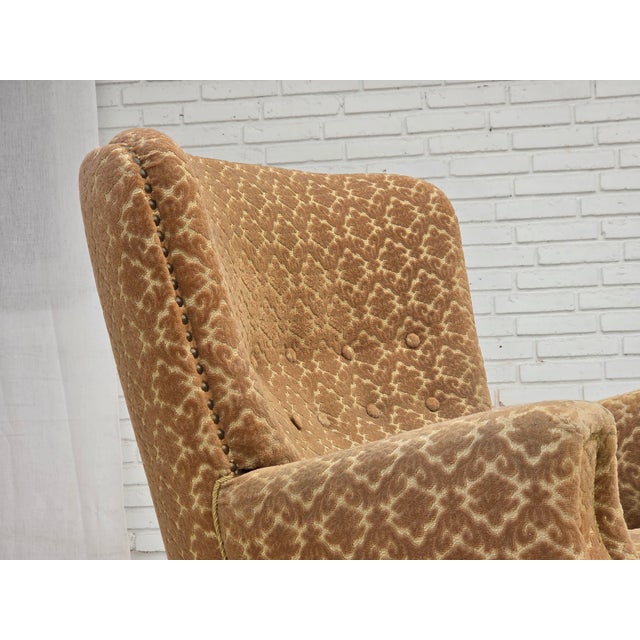 1960s Danish Lounge Chair in Velour and Beech, 1960s For Sale - Image 5 of 15