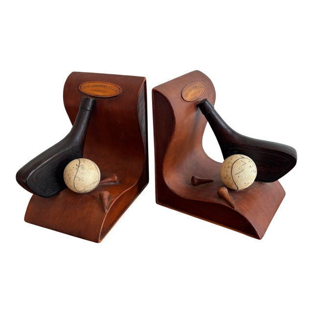 Vintage Country Club Golf Bookend Pair For Sale