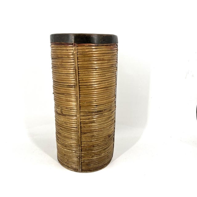 Italian Copper and Bamboo Umbrella Stand, 1960s, in Good conditions. Designed 1960 to 1969