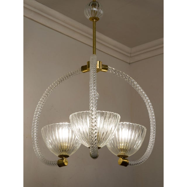 Vintage Barovier & Toso Murano blown glass chandelier, handcrafted in the historic Venetian furnaces in the 1940s. The...