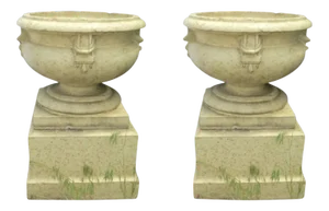 Large Glazed Terra Cotta Urns Planters on Plinths Bases Denver Pottery Works c 1900 - a Pair