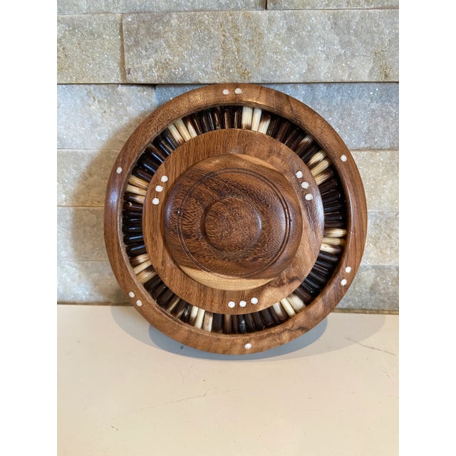 Wood Antique Porcupine Quill Lidded Walnut Wooden Desk Box Bowl Cigarettes Holer Ashtray For Sale - Image 7 of 10