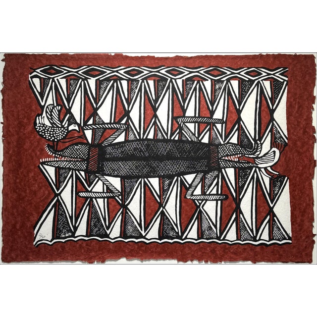 Swopa Sirigu, Two Birds and Crocodile, 2000s, Screenprint, Framed For Sale - Image 4 of 6