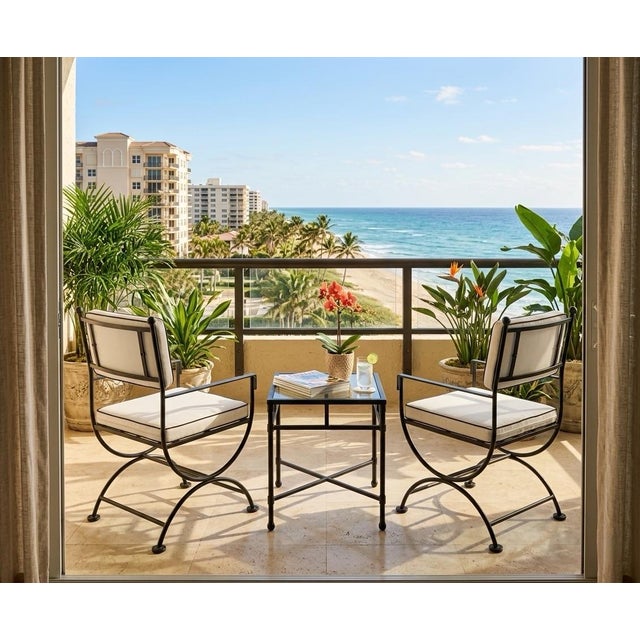 Black Neoclassical Turkish Powder-Coated Iron Outdoor Seating Set - 3 Pieces For Sale - Image 8 of 12