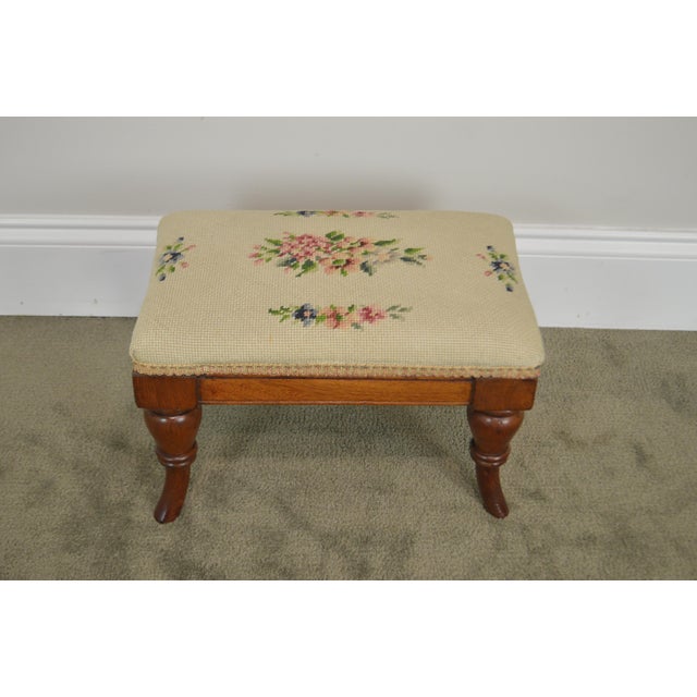 Victorian Antique Walnut Small Needlepoint Footstool Chairish