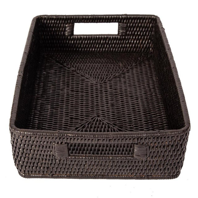 Wood Artifacts Rattan Rectangular Storage Basket with Rounded Corners in Tudor Black - 14" For Sale - Image 7 of 10