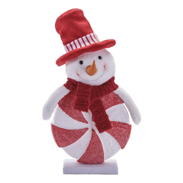 Peppermint Snowman Figurine withRed Hat For Sale