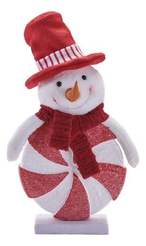 Peppermint Snowman Figurine withRed Hat
