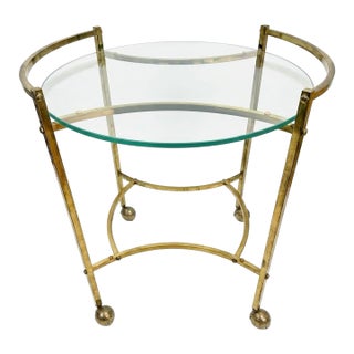 Mid Century Brass and Glass Oval Bar Cart Tea Cart on Castors For Sale