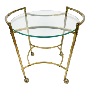 Mid Century Brass and Glass Oval Bar Cart Tea Cart on Castors