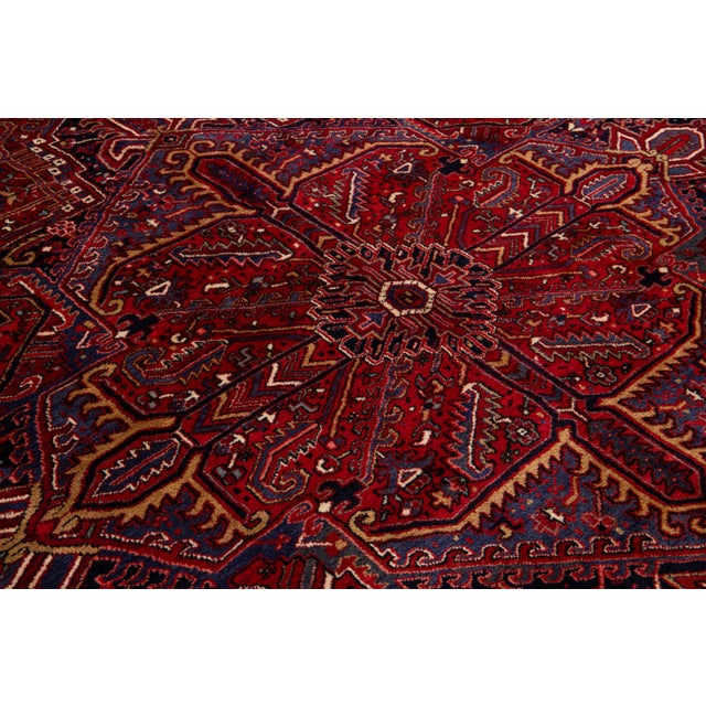 Red 12 X 16 Red Antique Heriz Wool Rug Handmade With Medallion Motif For Sale - Image 8 of 9