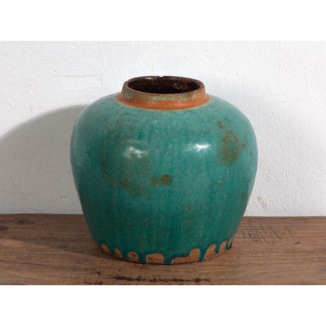Antique Turquoise Ceramic Vase For Sale - Image 5 of 6