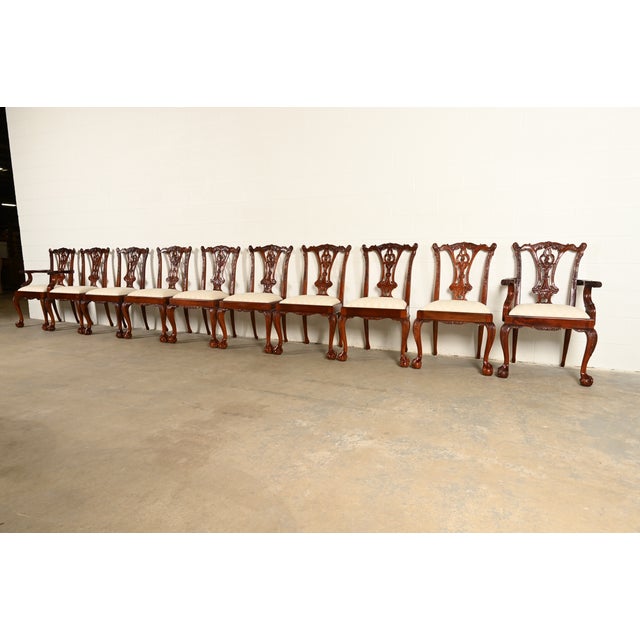 Baker Furniture Company Baker Furniture Style Chippendale Carved Mahogany Dining Chairs, Set of Ten For Sale - Image 4 of 16