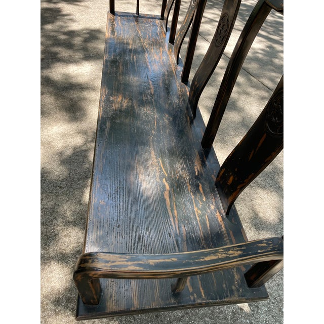 1900s Chinese Antique Elm Wood Bench For Sale - Image 4 of 8