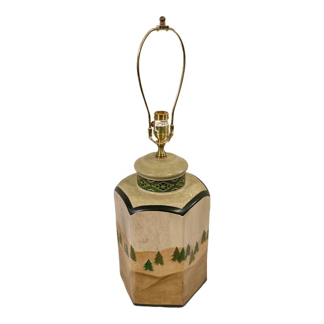 Late 20th Century Hand Painted Woodland Pine Tree Table Lamp by Wildwood For Sale