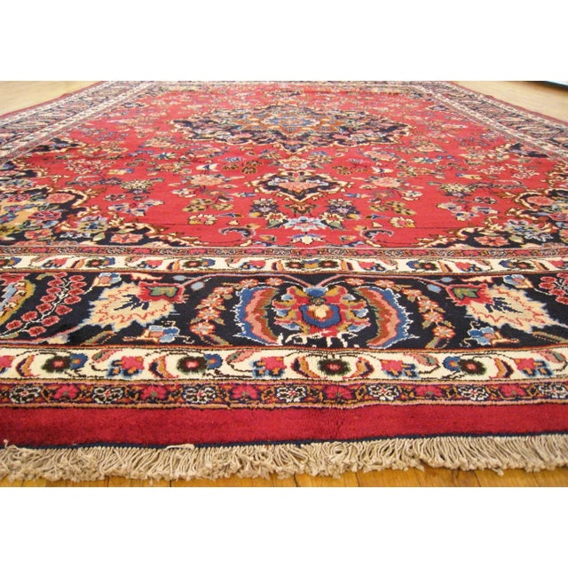 Red Vintage Persian Meshed Oriental Rug, in Room size, w/ Central Medallion For Sale - Image 8 of 9